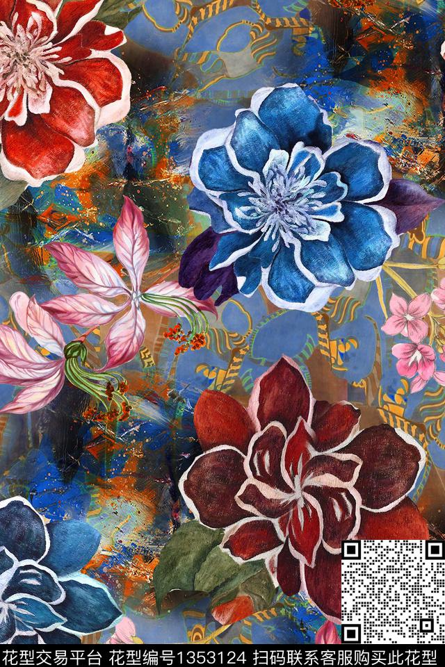 香云纱大花中国风数码印花华亿平台下载（图片编号: 1353124） - 瓦栏（Walan）