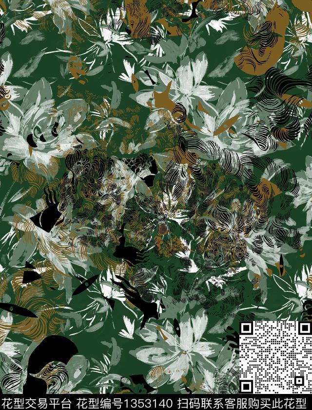 复古抽象男装潮牌数码印花华亿平台下载（图片编号: 1353140） - 瓦栏（Walan）