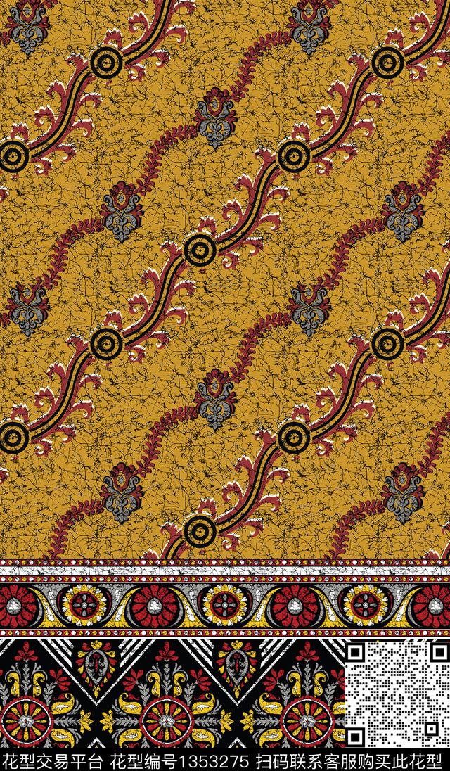 几何定位花复古数码印花华亿平台下载（图片编号: 1353275） - 瓦栏（Walan）