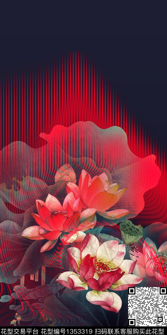 荷花纹理花卉数码印花华亿平台下载（图片编号: 1353319） - 瓦栏（Walan）
