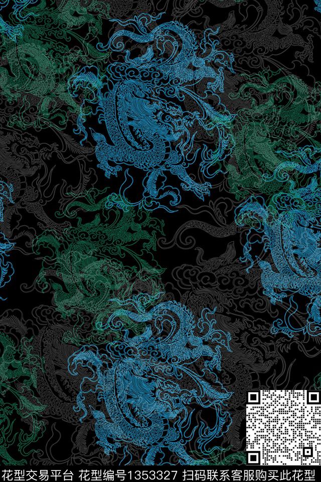 双色男装满版花龙数码印花华亿平台下载（图片编号: 1353327） - 瓦栏（Walan）