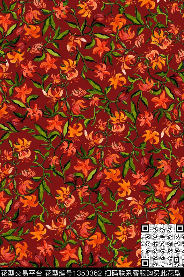 彩底花卉数码华亿平台水彩花卉数码印花华亿平台下载（图片编号: 1353362） - 瓦栏（Walan）