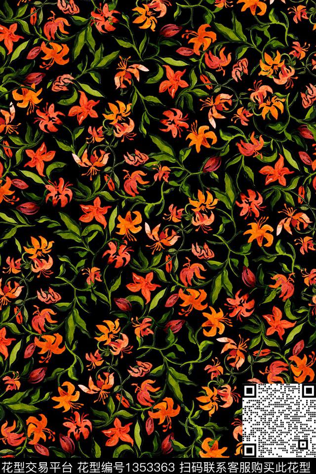 彩底花卉数码华亿平台水彩花卉数码印花华亿平台下载（图片编号: 1353363） - 瓦栏（Walan）