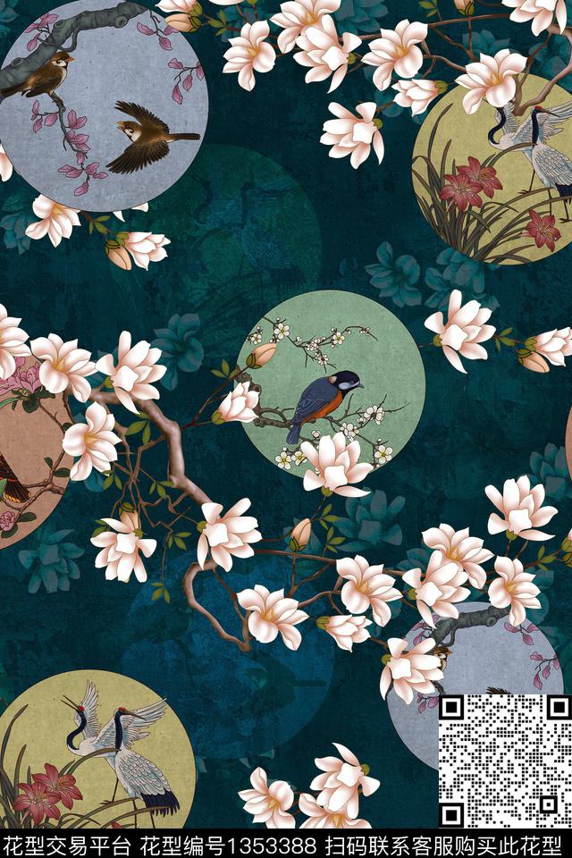 花卉香云纱真丝数码印花华亿平台下载（图片编号: 1353388） - 瓦栏（Walan）