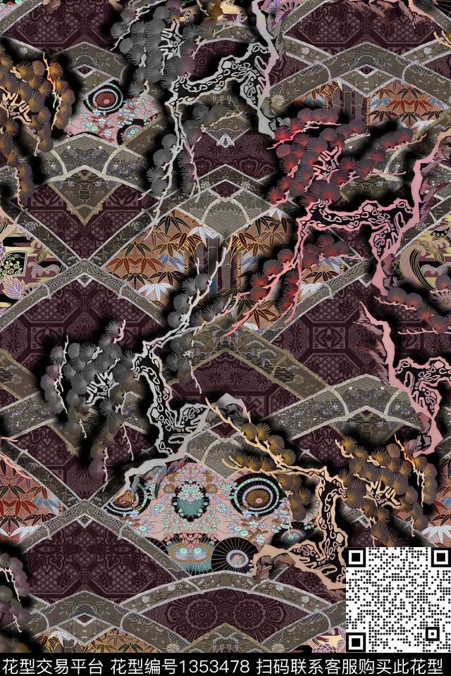 香云纱抽象中国风数码印花华亿平台下载（图片编号: 1353478） - 瓦栏（Walan）
