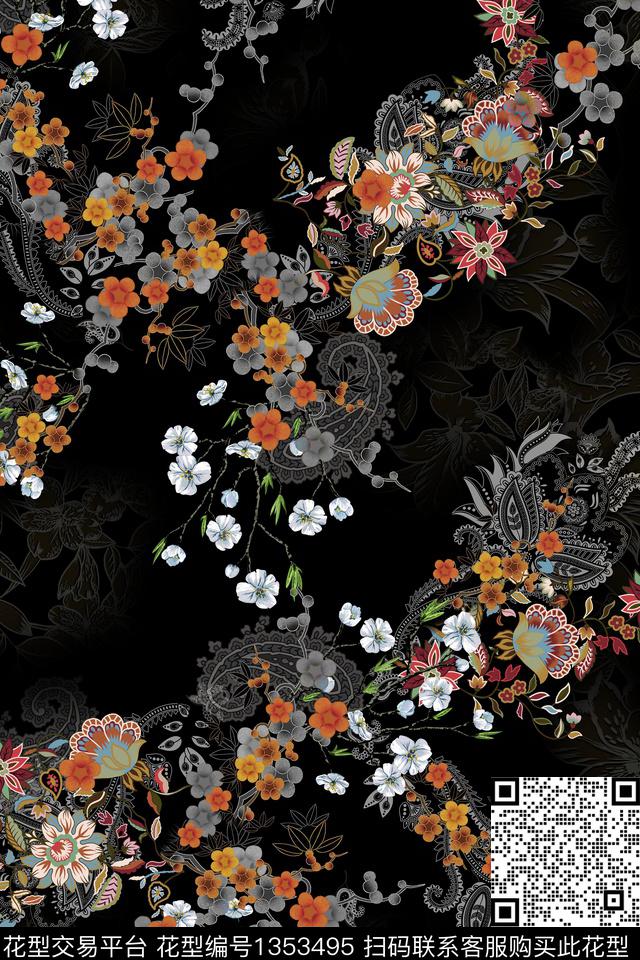 香云纱抽象中国风数码印花华亿平台下载（图片编号: 1353495） - 瓦栏（Walan）