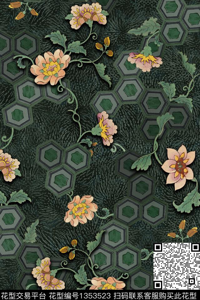 香云纱抽象中国风数码印花华亿平台下载（图片编号: 1353523） - 瓦栏（Walan）