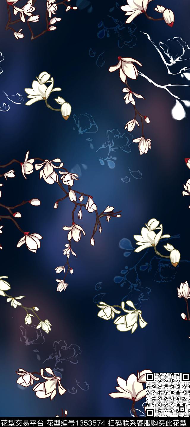 花卉香云纱旗袍数码印花华亿平台下载（图片编号: 1353574） - 瓦栏（Walan）