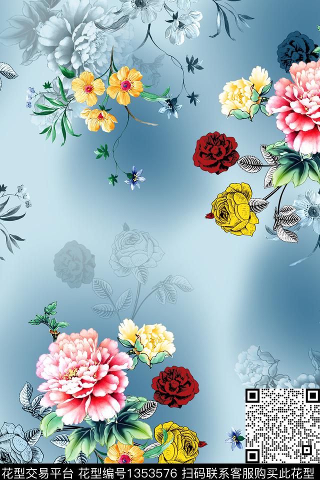 花卉香云纱旗袍数码印花华亿平台下载（图片编号: 1353576） - 瓦栏（Walan）