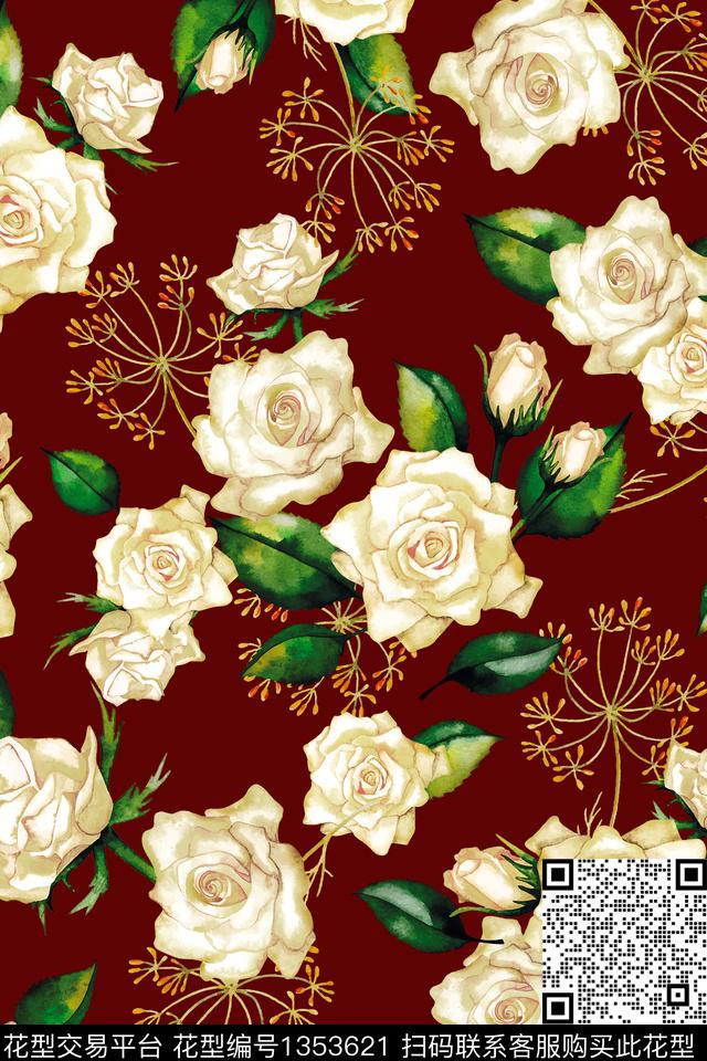 黑底花卉花卉大牌风数码印花华亿平台下载（图片编号: 1353621） - 瓦栏（Walan）