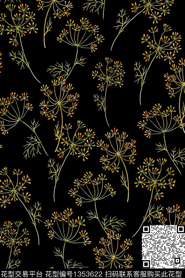 简约黑底花卉花卉数码印花华亿平台下载（图片编号: 1353622） - 瓦栏（Walan）