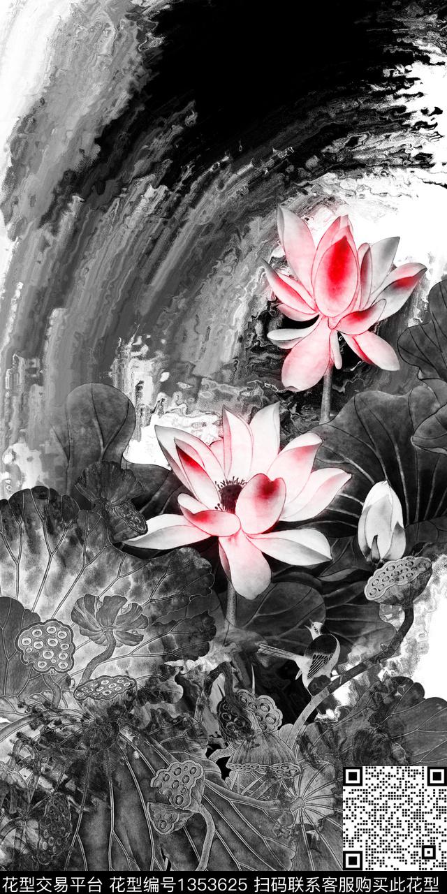 荷花泼墨雪纺数码印花华亿平台下载（图片编号: 1353625） - 瓦栏（Walan）