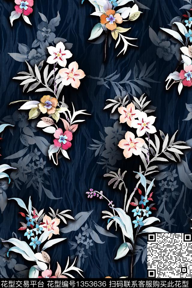 花卉手绘真丝数码印花华亿平台下载（图片编号: 1353636） - 瓦栏（Walan）