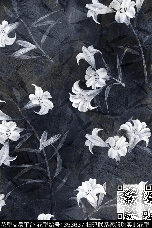 花卉百合休闲数码印花华亿平台下载（图片编号: 1353637） - 瓦栏（Walan）