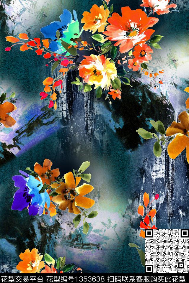 花卉手绘国画数码印花华亿平台下载（图片编号: 1353638） - 瓦栏（Walan）