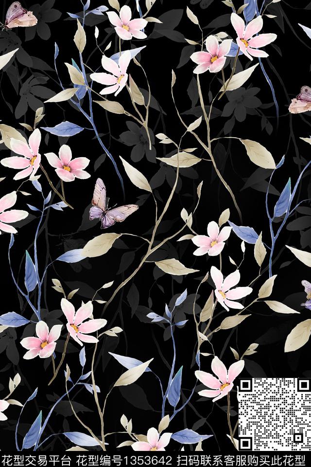 花卉小清新手绘数码印花华亿平台下载（图片编号: 1353642） - 瓦栏（Walan）
