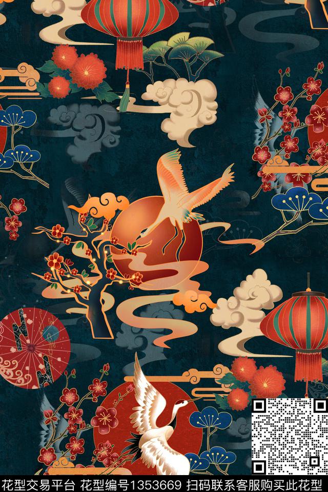 复古香云纱真丝数码印花华亿平台下载（图片编号: 1353669） - 瓦栏（Walan）