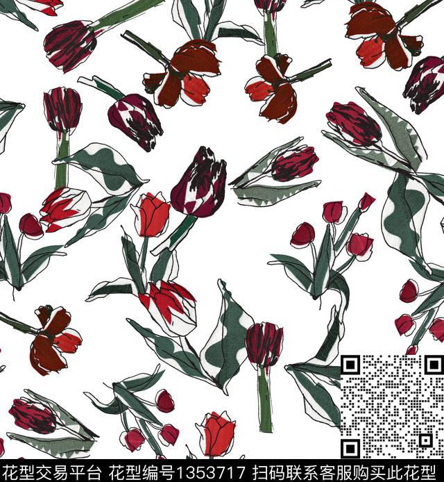 郁金香小碎花趋势华亿平台数码印花华亿平台下载（图片编号: 1353717） - 瓦栏（Walan）