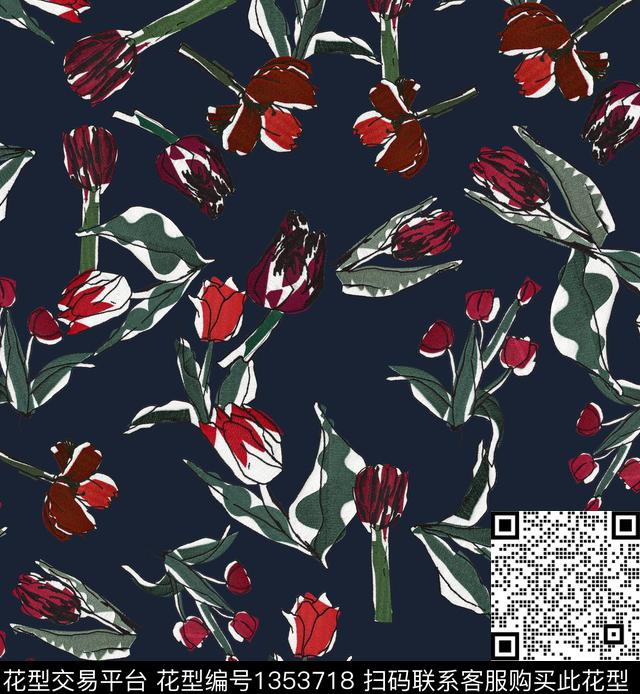 郁金香小碎花小雏菊数码印花华亿平台下载（图片编号: 1353718） - 瓦栏（Walan）