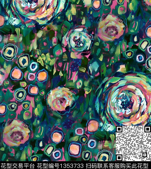 仙人掌大牌风手绘花卉数码印花华亿平台下载（图片编号: 1353733） - 瓦栏（Walan）