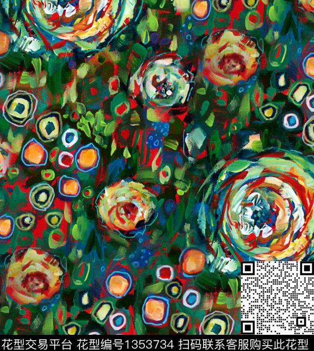 仙人掌大牌风手绘花卉数码印花华亿平台下载（图片编号: 1353734） - 瓦栏（Walan）