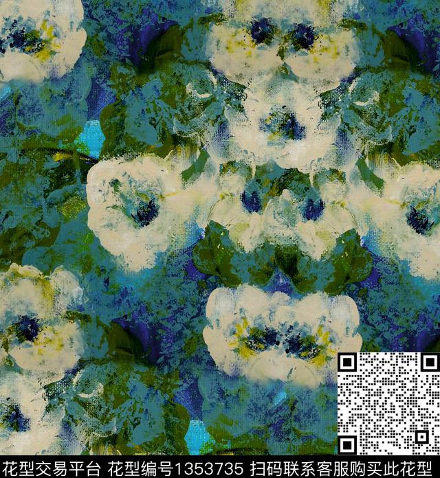 仙人掌大牌风手绘花卉数码印花华亿平台下载（图片编号: 1353735） - 瓦栏（Walan）