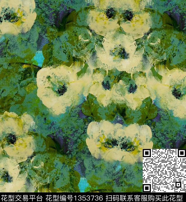 仙人掌大牌风手绘花卉数码印花华亿平台下载（图片编号: 1353736） - 瓦栏（Walan）