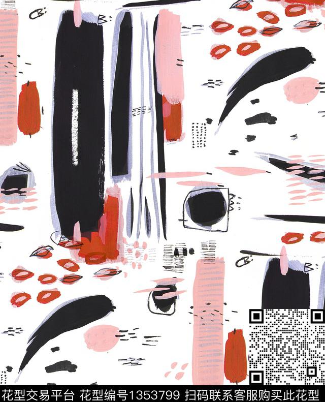 抽象绘画笔画几何数码印花华亿平台下载（图片编号: 1353799） - 瓦栏（Walan）