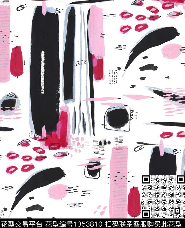 抽象绘画笔画几何数码印花华亿平台下载（图片编号: 1353810） - 瓦栏（Walan）