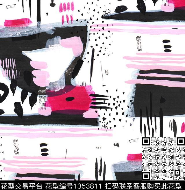 抽象绘画笔画几何数码印花华亿平台下载（图片编号: 1353811） - 瓦栏（Walan）