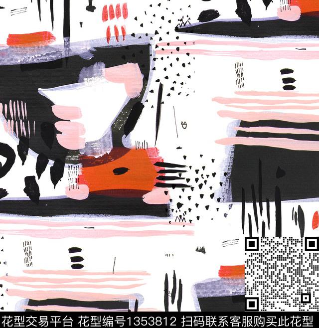 抽象绘画笔画几何数码印花华亿平台下载（图片编号: 1353812） - 瓦栏（Walan）