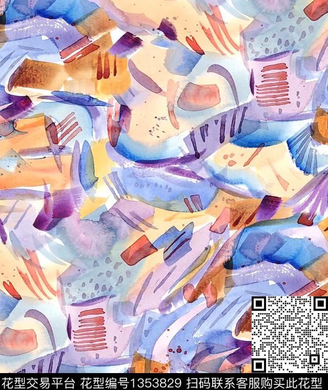 鸢尾花手绘玫瑰水彩花卉数码印花华亿平台下载（图片编号: 1353829） - 瓦栏（Walan）