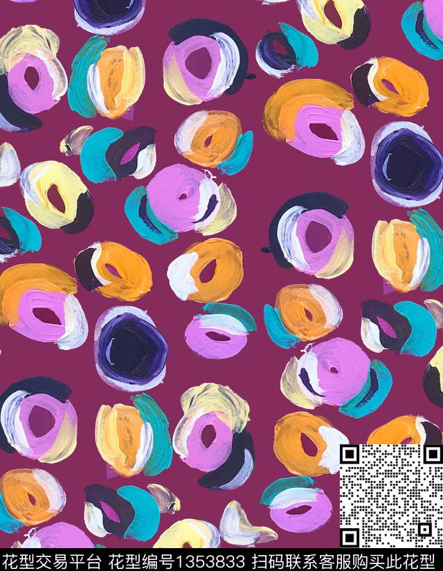 抽象绘画笔画几何数码印花华亿平台下载（图片编号: 1353833） - 瓦栏（Walan）