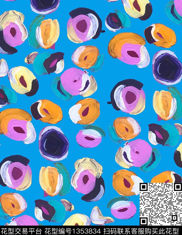 抽象绘画笔画几何数码印花华亿平台下载（图片编号: 1353834） - 瓦栏（Walan）