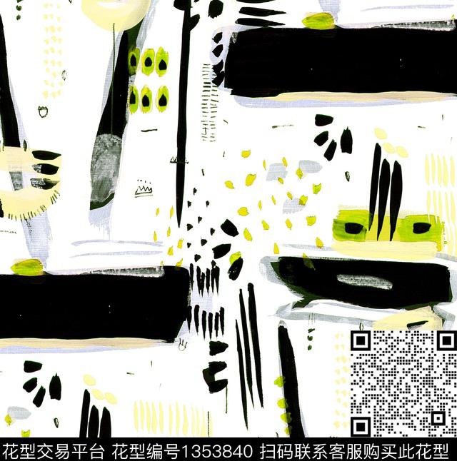 抽象绘画笔画几何数码印花华亿平台下载（图片编号: 1353840） - 瓦栏（Walan）