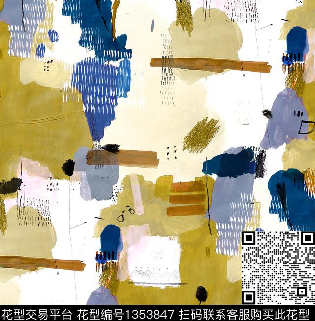 抽象绘画笔画几何数码印花华亿平台下载（图片编号: 1353847） - 瓦栏（Walan）