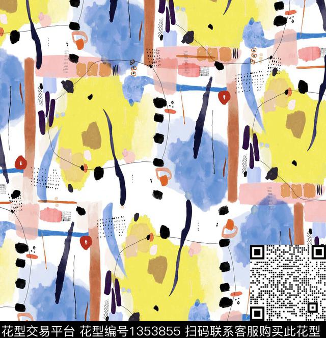 抽象绘画笔画几何数码印花华亿平台下载（图片编号: 1353855） - 瓦栏（Walan）