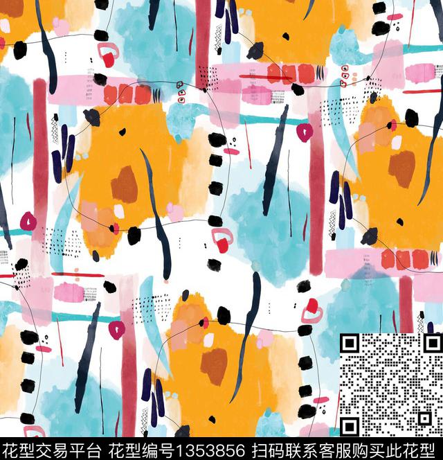 抽象绘画笔画几何数码印花华亿平台下载（图片编号: 1353856） - 瓦栏（Walan）