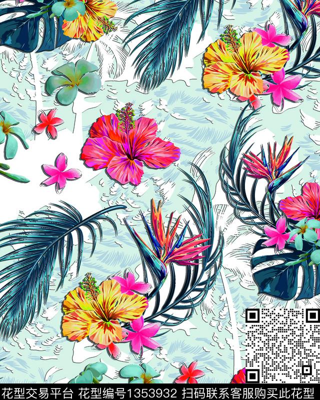 时尚花卉大牌风数码印花华亿平台下载（图片编号: 1353932） - 瓦栏（Walan）