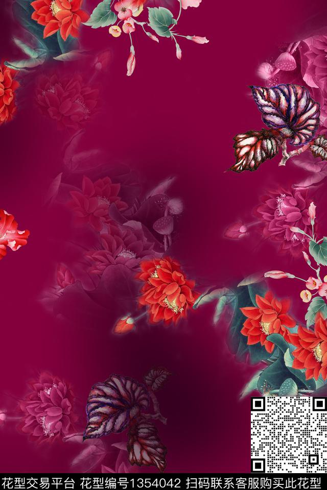 花卉香云纱旗袍数码印花华亿平台下载（图片编号: 1354042） - 瓦栏（Walan）