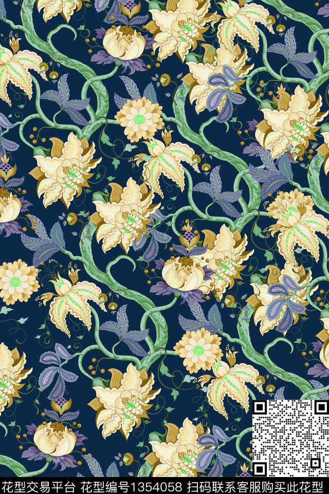 花卉花瓣大牌风传统印花华亿平台下载（图片编号: 1354058） - 瓦栏（Walan）