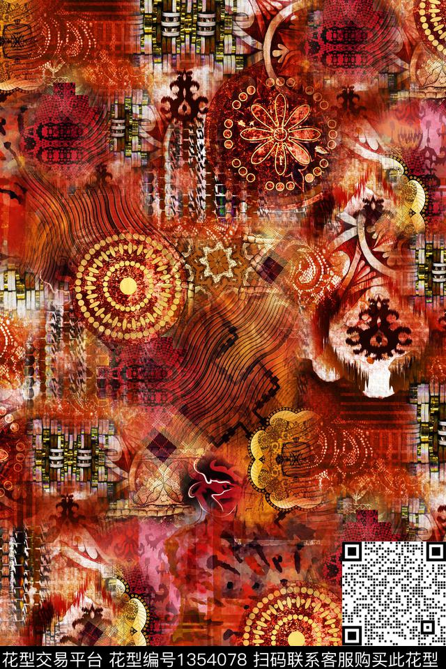 复古民族风香云纱数码印花华亿平台下载（图片编号: 1354078） - 瓦栏（Walan）