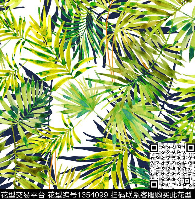 鹦鹉龟背竹棕榈树数码印花华亿平台下载（图片编号: 1354099） - 瓦栏（Walan）