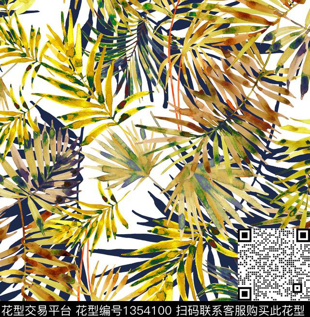鹦鹉龟背竹棕榈树数码印花华亿平台下载（图片编号: 1354100） - 瓦栏（Walan）