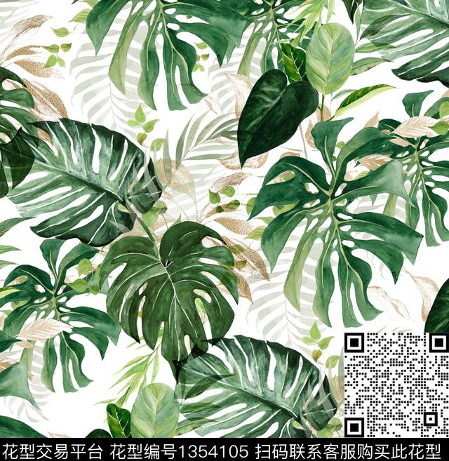 鹦鹉龟背竹棕榈树数码印花华亿平台下载（图片编号: 1354105） - 瓦栏（Walan）