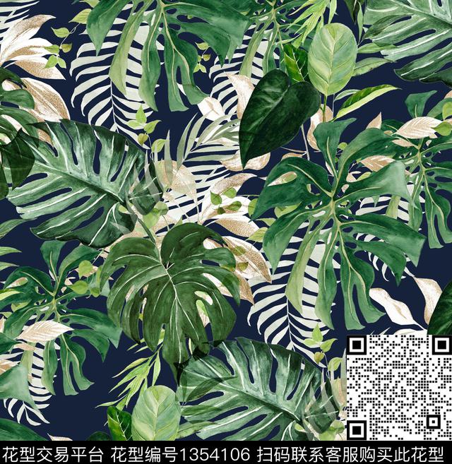 鹦鹉龟背竹棕榈树数码印花华亿平台下载（图片编号: 1354106） - 瓦栏（Walan）