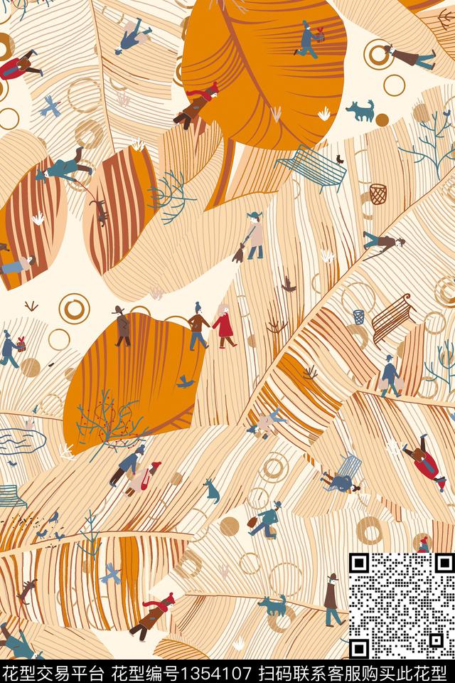 几何绿植树叶趣味数码印花华亿平台下载（图片编号: 1354107） - 瓦栏（Walan）