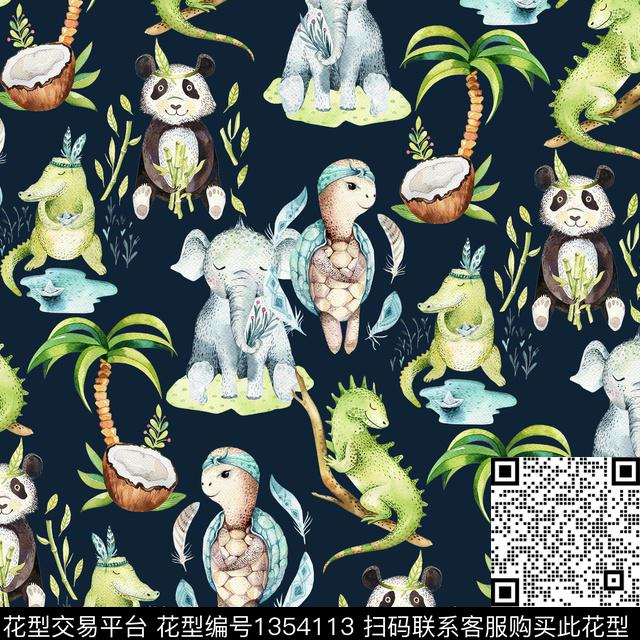 恐龙大象椰子树数码印花华亿平台下载（图片编号: 1354113） - 瓦栏（Walan）