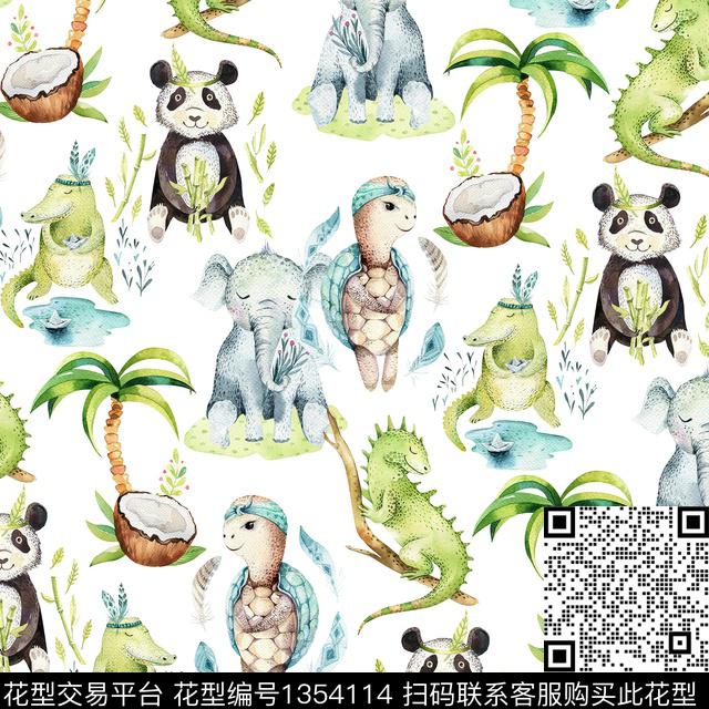 恐龙大象椰子树数码印花华亿平台下载（图片编号: 1354114） - 瓦栏（Walan）