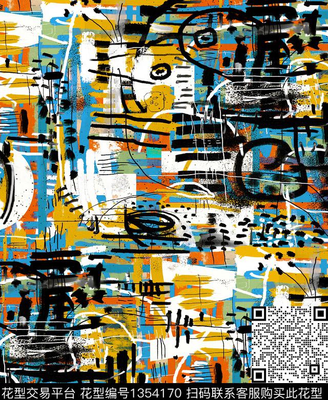 几何豹纹抽象绘画数码印花华亿平台下载（图片编号: 1354170） - 瓦栏（Walan）